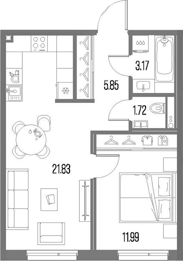 1-комнатная квартира 44.56 м², 6/10 эт., ЖК «LEGENDA Васильевского»
